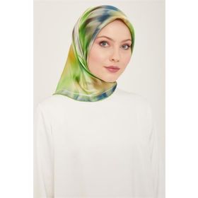 Armine 9136-02 Lacivert Neon Yeşil Batik Desen Sura İpek Eşarp