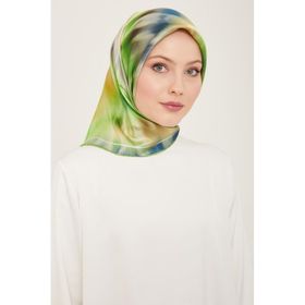 Armine 9136-02 Lacivert Neon Yeşil Batik Desen Sura İpek Eşarp
