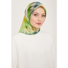 Armine 9136-02 Lacivert Neon Yeşil Batik Desen Sura İpek Eşarp