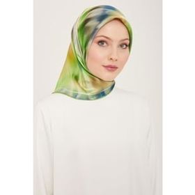 Armine 9136-02 Lacivert Neon Yeşil Batik Desen Sura İpek Eşarp