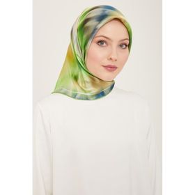 Armine 9136-02 Lacivert Neon Yeşil Batik Desen Sura İpek Eşarp