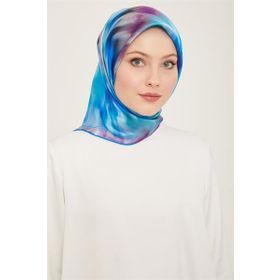 Armine 9136-03 Mavi Mor Batik Desen Tivil İpek Eşarp