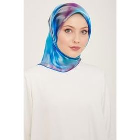 Armine 9136-03 Mavi Mor Batik Desen Tivil İpek Eşarp
