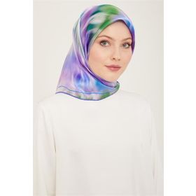 Armine 9136-50 Mor Yeşil Batik Desen Sura İpek Eşarp