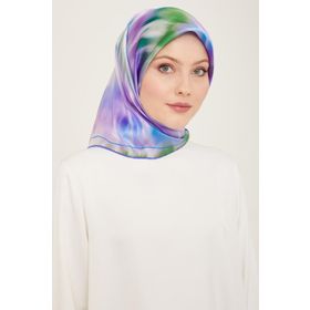 Armine 9136-50 Mor Yeşil Batik Desen Tivil İpek Eşarp