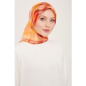 Armine 9136-52 Turuncu Gül Kurusu Batik Desen Sura İpek Eşarp