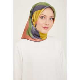 Armine 9137-05Antrasit Gri-Yeşil Geometrik Desen Tivil İpek Eşarp