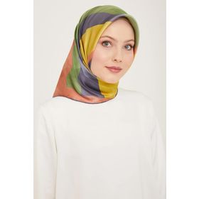 Armine 9137-05Antrasit Gri-Yeşil Geometrik Desen Tivil İpek Eşarp