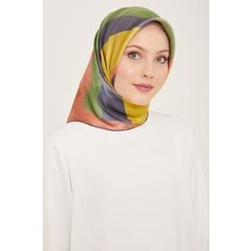 Armine 9137-05Antrasit Gri-Yeşil Geometrik Desen Tivil İpek Eşarp