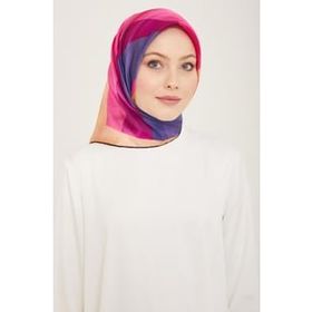 Armine 9137-34 Mor-Antrasit Gri Geometrik Desen Tivil İpek Eşarp