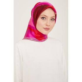 Armine 9138-02 Fuşya Yazı Desen Tivil İpek Eşarp