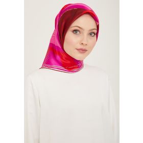 Armine 9138-02 Fuşya Yazı Desen Tivil İpek Eşarp