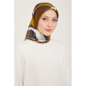 Armine 9138-34 Yağ Yeşil Yazı Desen Tivil İpek Eşarp