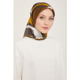 Armine 9138-34 Yağ Yeşil Yazı Desen Tivil İpek Eşarp