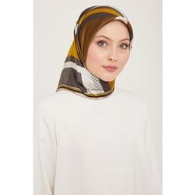 Armine 9138-34 Yağ Yeşil Yazı Desen Tivil İpek Eşarp