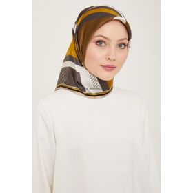 Armine 9138-34 Yağ Yeşil Yazı Desen Tivil İpek Eşarp