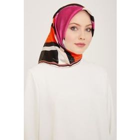 Armine 9138-36 Lila Yazı Desen Tivil İpek Eşarp
