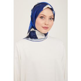 Armine 9138-80 Mavi Yazı Desen Tivil İpek Eşarp
