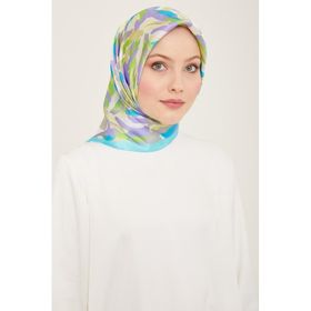 Armine 9140-53 Bebe Mavi-Lila Karma Desen Tivil İpek Eşarp