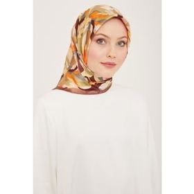 Armine 9140-80 Gül Kurusu-Turuncu Karma Desen Tivil İpek Eşarp