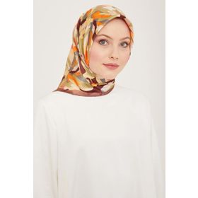 Armine 9140-80 Gül Kurusu-Turuncu Karma Desen Tivil İpek Eşarp