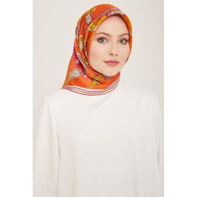 Armine 9141-04 Turuncu Saat Desen Tivil İpek Eşarp