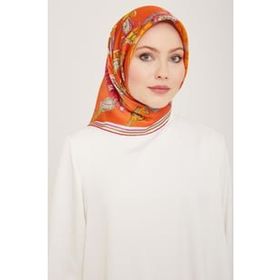 Armine 9141-04 Turuncu Saat Desen Tivil İpek Eşarp