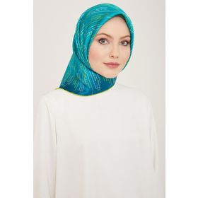 Armine 9142-36 Petrol Yeşil Yazı Desen Tivil İpek Eşarp