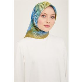 Armine 9143-05 Soft Yeşil-Mavi Çizgili Desen Tivil İpek Eşarp