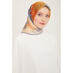 Armine 9143-82 Kiremit-Mavi Çizgili Desen Tivil İpek Eşarp