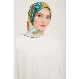 Armine 9143-83 Hardal-Zümrüt Yeşil Çizgili Desen Sura İpek Eşarp