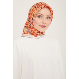 Armine 9144-37 Turuncu-Gri Geometrik Desen Tivil İpek Eşarp