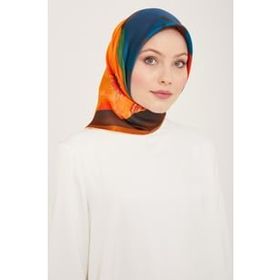 Armine 9145-09 Turuncu Batik Desen Sura İpek Eşarp