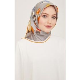 Armine 9146-33 Turuncu-Gri Kelebek Desen Sura İpek Eşarp