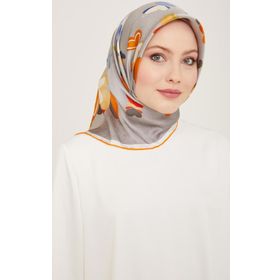 Armine 9146-33 Turuncu-Gri Kelebek Desen Sura İpek Eşarp