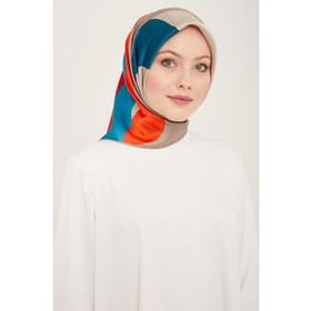 Armine 9148-03 Turuncu-Gri Dalga Desen Sura İpek Eşarp