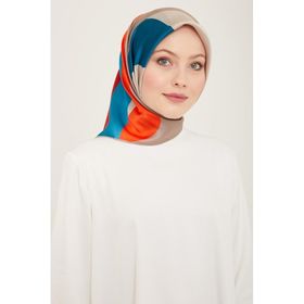 Armine 9148-03 Turuncu-Gri Dalga Desen Sura İpek Eşarp