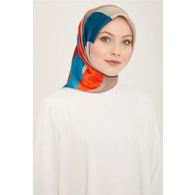 Armine 9148-03 Turuncu-Gri Dalga Desen Tivil İpek Eşarp