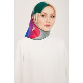 Armine 9148-80 Saks Mavi-Zümrüt Yeşil Dalga Desen Sura İpek Eşarp