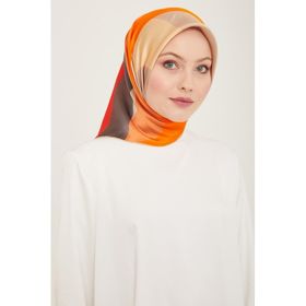 Armine 9148-82 Turuncu-Gri Dalga Desen Sura İpek Eşarp