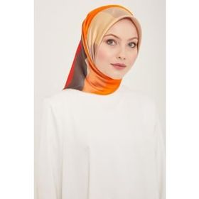 Armine 9148-82 Turuncu-Gri Dalga Desen Tivil İpek Eşarp