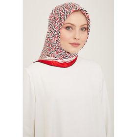 Armine 9149-31 Kırmızı Geometrik Desen Sura İpek Eşarp