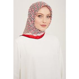 Armine 9149-31 Kırmızı Geometrik Desen Sura İpek Eşarp