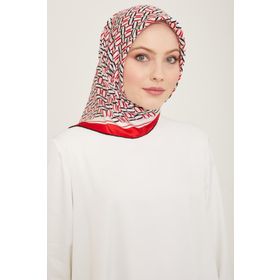 Armine 9149-31 Kırmızı Geometrik Desen Sura İpek Eşarp