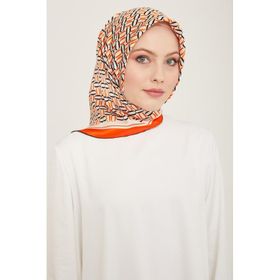 Armine 9149-37 Turuncu Geometrik Desen Tivil İpek Eşarp