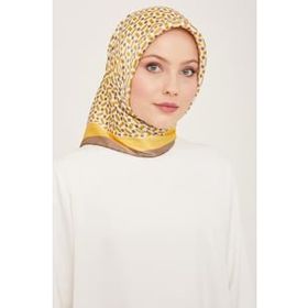 Armine 9151-02 Antrasit Gri-Sarı Geometrik Desen Sura İpek Eşarp