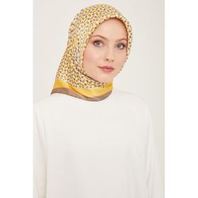 Armine 9151-02 Antrasit Gri-Sarı Geometrik Desen Sura İpek Eşarp