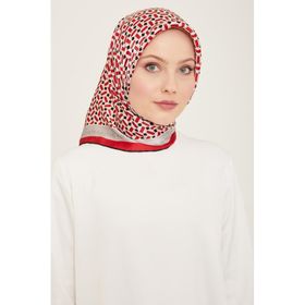 Armine 9151-31 Siyah-Kırmızı Geometrik Desen Tivil İpek Eşarp