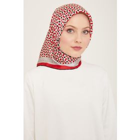 Armine 9151-31 Siyah-Kırmızı Geometrik Desen Tivil İpek Eşarp