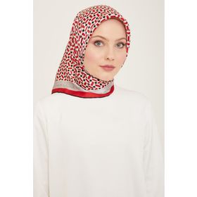 Armine 9151-31 Siyah-Kırmızı Geometrik Desen Tivil İpek Eşarp